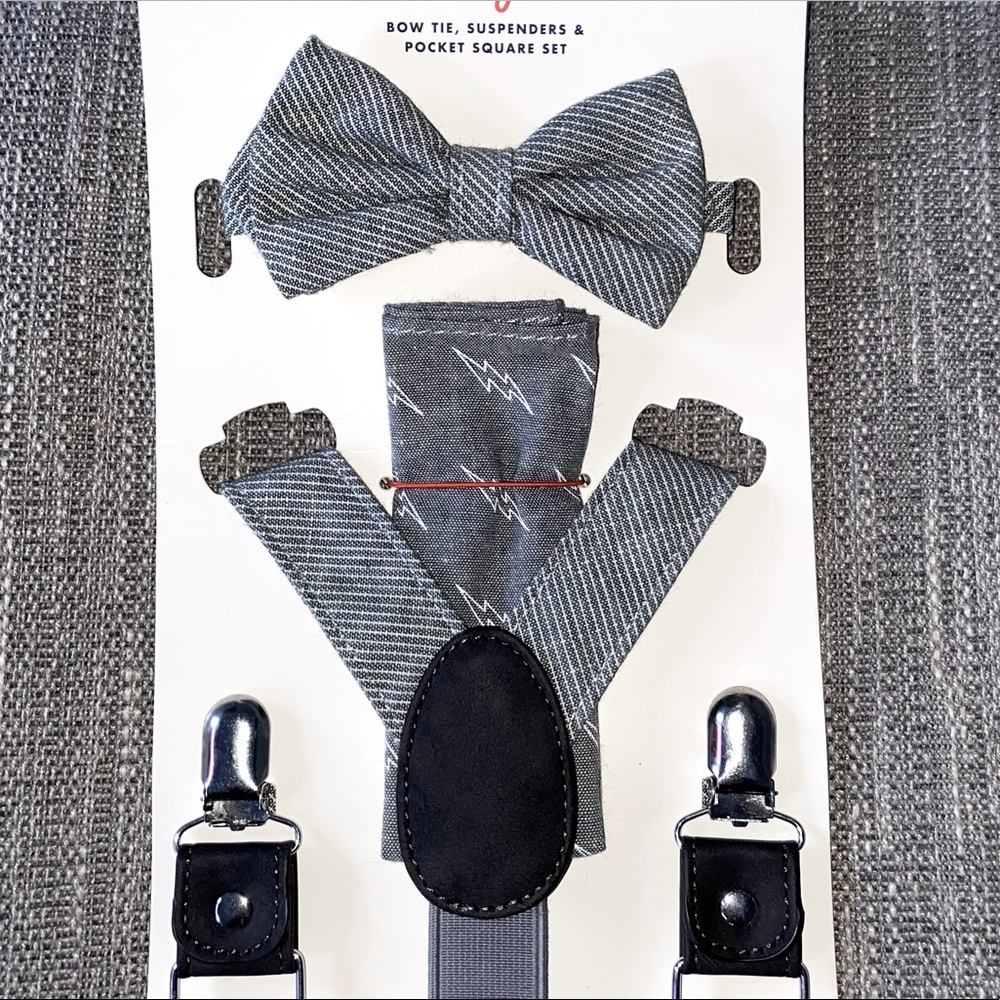Bow Tie, Suspenders, Pocket Square Set - Picture 2 of 6